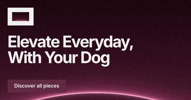 Social ad for By Teddy: "Elevate Everyday, With Your Dog". Swiss style, announce layout, dark palette in pink, black, grey.