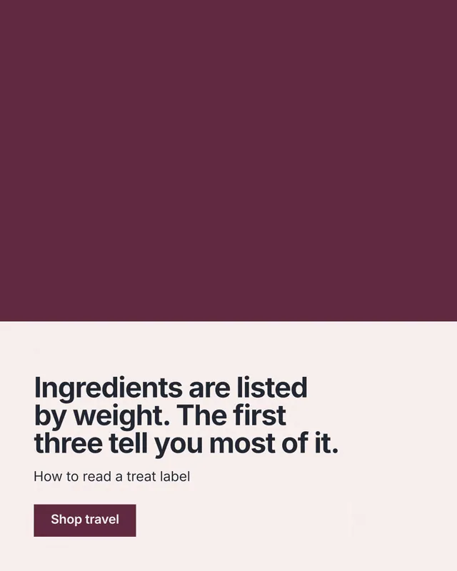 Instagram portrait post for By Teddy: "Ingredients are listed by weight. The first three tell you most of it." Swiss style, bottom layout, light palette in red, white, grey.