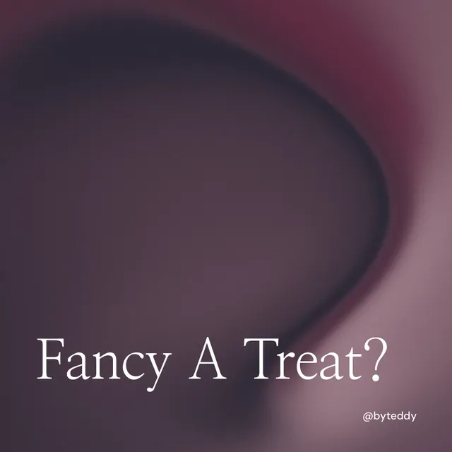 Instagram post for By Teddy: "Fancy A Treat?" Auto 1x1 style, technique:shader field layout, dark palette in pink, grey, black.