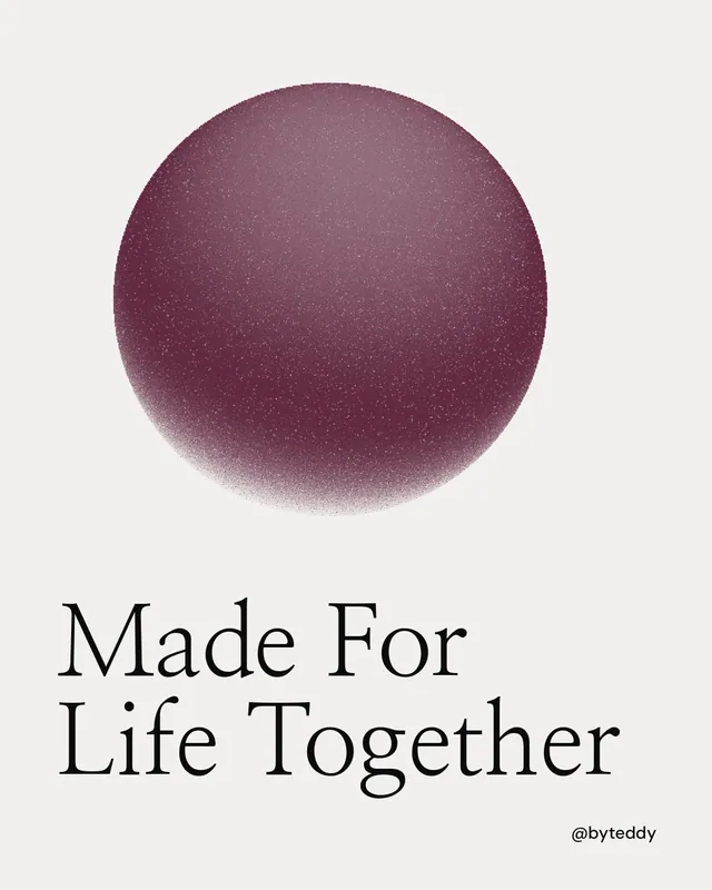 Instagram portrait post for By Teddy: "Made For Life Together". Auto 4x5 style, technique:shader field layout, light palette in white, red, grey.