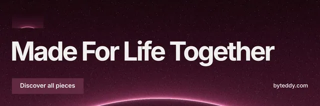X header for By Teddy: "Made For Life Together". Swiss style, poster layout, dark palette in pink, black, red.