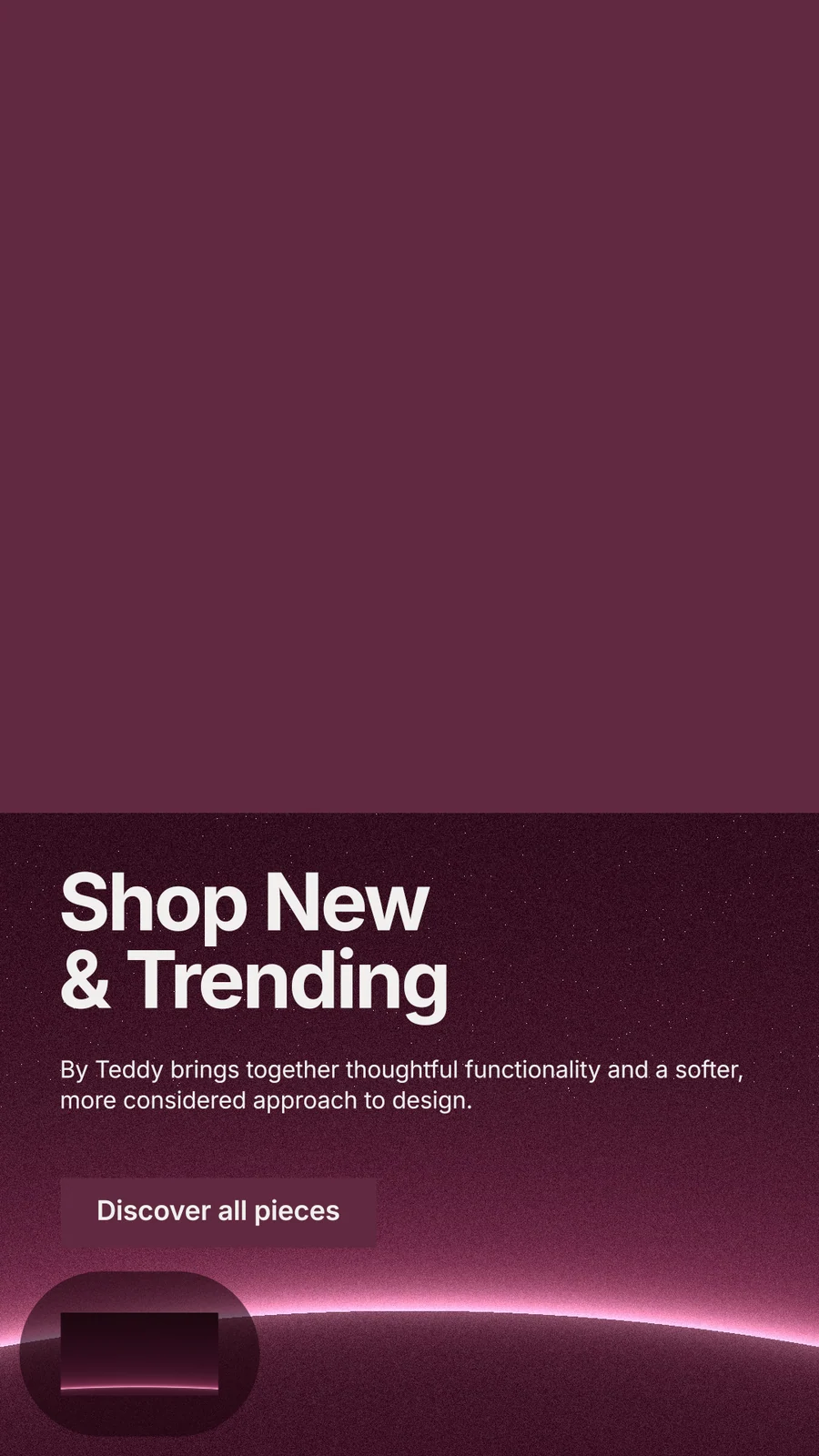 Instagram story for By Teddy: "Shop New & Trending". Swiss style, bottom layout, dark palette in red, pink.