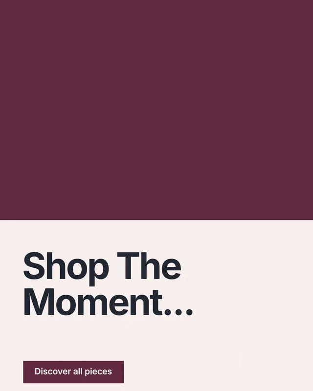 Instagram portrait post for By Teddy: "Shop The Moment..." Swiss style, bottom layout, light palette in red, white.