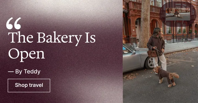 Social ad for By Teddy: "The Bakery Is Open". Cyanotype style, quote layout, dark palette in grey, red.