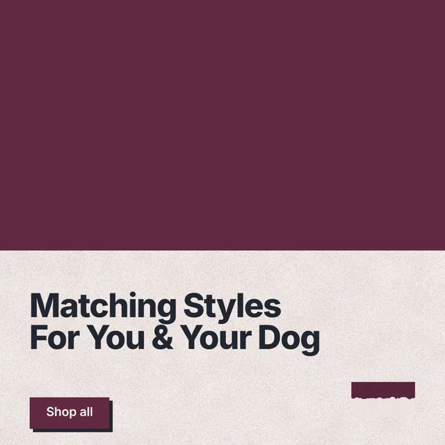 Instagram post for By Teddy: "Matching Styles For You & Your Dog". Paper trio style, bottom layout, light palette in red, white.