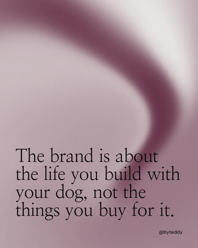 Instagram portrait post for By Teddy: "The brand is about the life you build with your dog, not the things you buy for it." Auto 4x5 style, technique:shader field layout, light palette in grey.