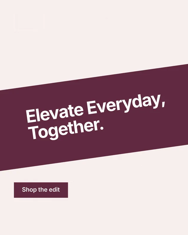 Instagram portrait post for By Teddy: "Elevate Everyday, Together." Swiss style, diagonal layout, light palette in white, red.