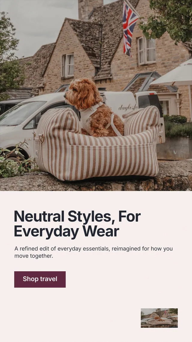 Instagram story for By Teddy: "Neutral Styles, For Everyday Wear". Swiss style, bottom layout, light palette in grey, white, orange.