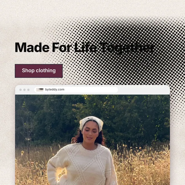 Instagram post for By Teddy: "Made For Life Together". Ink sticker style, browser layout, light palette in black, grey, orange.