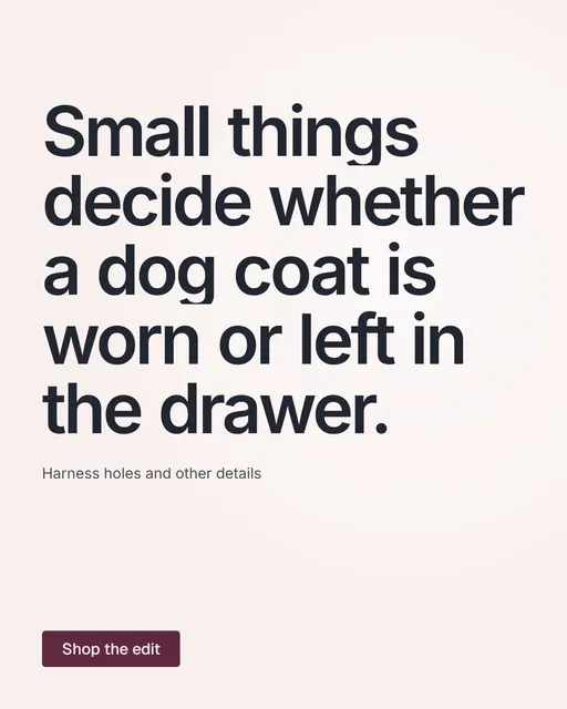 Video for By Teddy: "Small things decide whether a dog coat is worn or left in the drawer.". Kinetic type grid, 8.0 s, light palette.