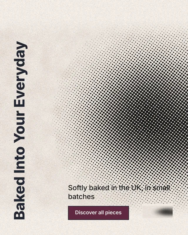 Instagram portrait post for By Teddy: "Baked Into Your Everyday". Ink sticker style, vertical layout, light palette in orange, grey.