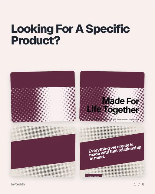 Carousel for By Teddy: "Looking For A Specific Product?". Collection carousel, 8 slides, light palette.