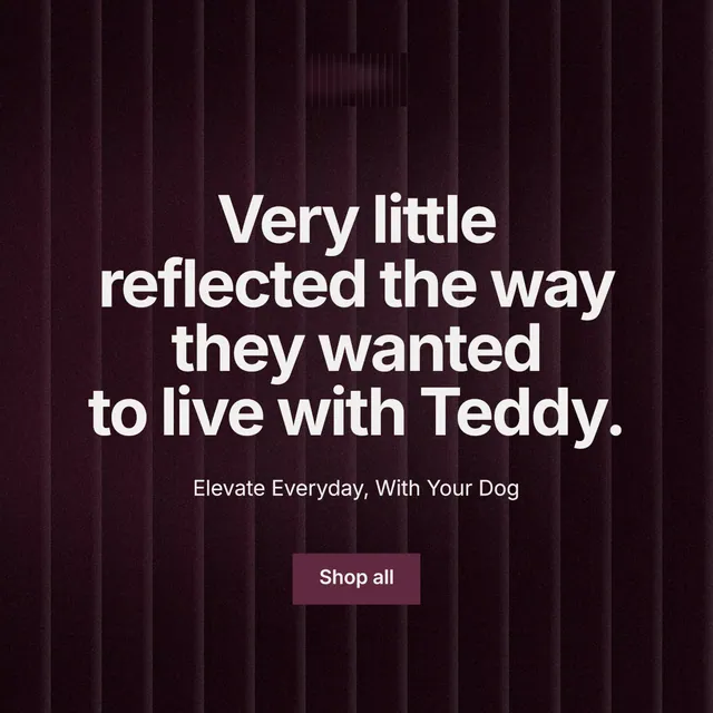 Instagram post for By Teddy: "Very little reflected the way they wanted to live with Teddy." Swiss style, centred layout, dark palette in black, grey, red.