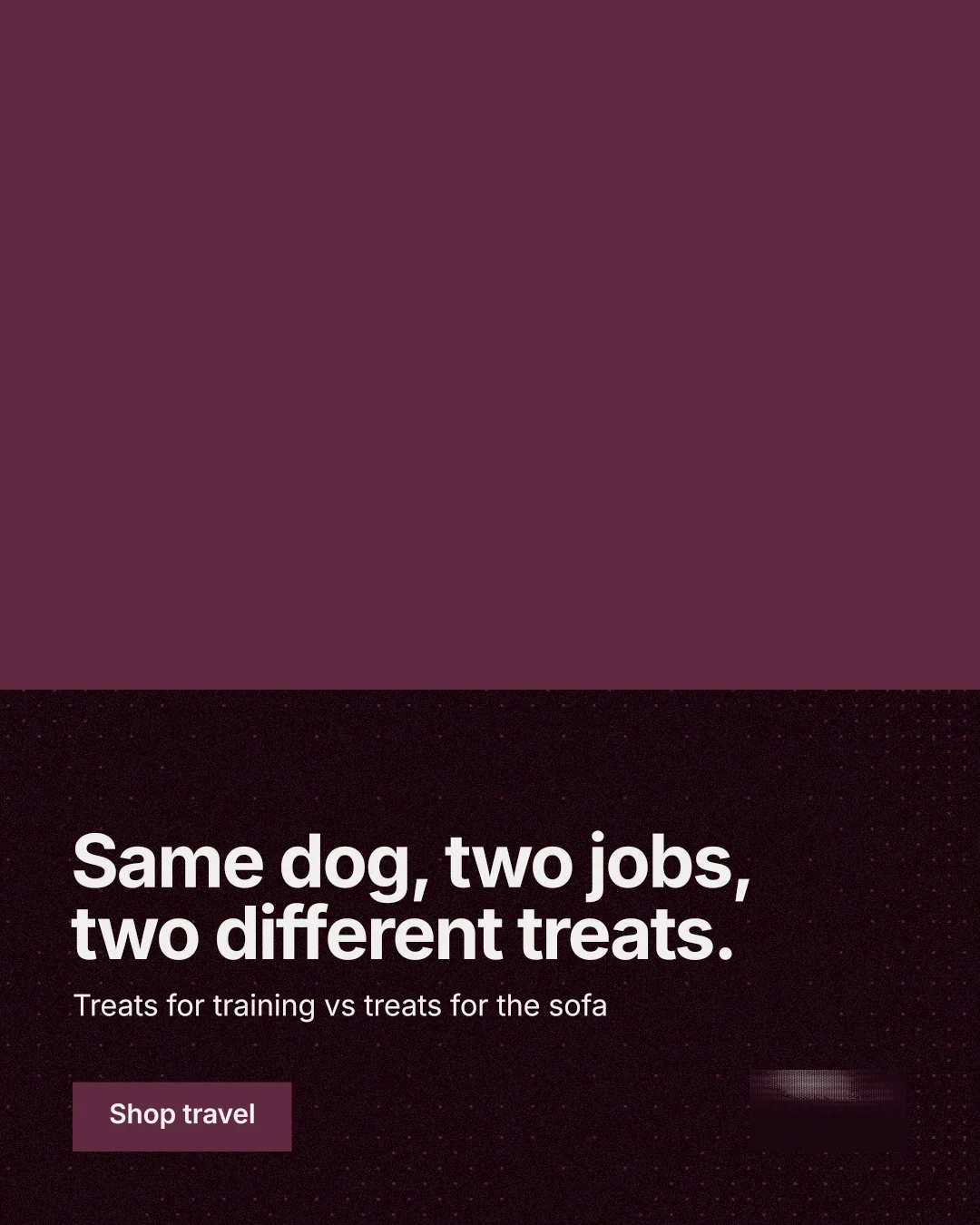 Instagram portrait post for By Teddy: "Same dog, two jobs, two different treats." Swiss style, bottom layout, dark palette in red, black.