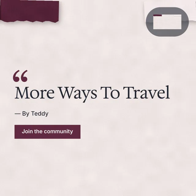 Instagram post for By Teddy: "More Ways To Travel". Swiss style, quote layout, light palette in white, red, grey.