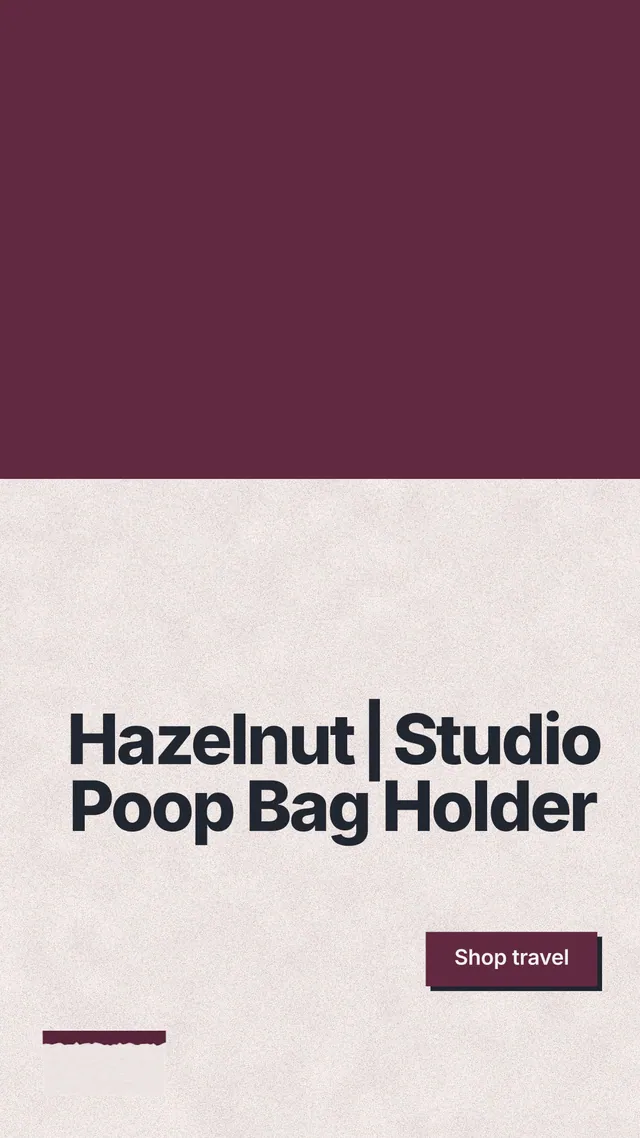 Instagram story for By Teddy: "Hazelnut┃Studio Poop Bag Holder". Paper trio style, right layout, light palette in orange, red.