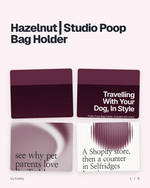 Carousel for By Teddy: "Hazelnut┃Studio Poop Bag Holder". Collection carousel, 8 slides, light palette.
