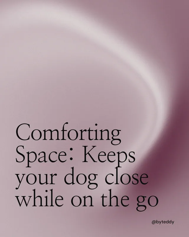Instagram portrait post for By Teddy: "Comforting Space: Keeps your dog close while on the go". Auto 4x5 style, technique:shader field layout, light palette in grey.