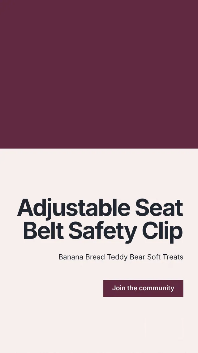 Instagram story for By Teddy: "Adjustable Seat Belt Safety Clip". Swiss style, right layout, light palette in white, red.