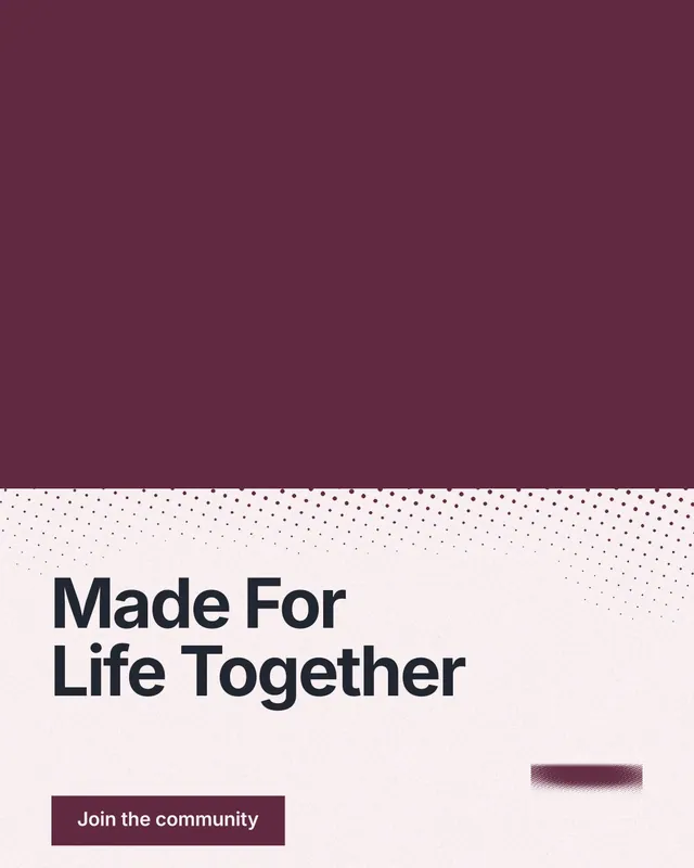 Instagram portrait post for By Teddy: "Made For Life Together". Swiss style, bottom layout, light palette in red, white, grey.