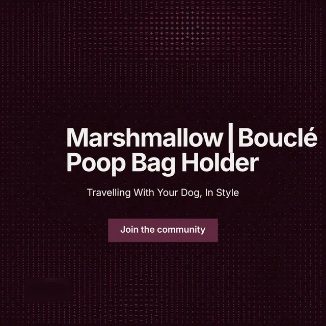 Instagram post for By Teddy: "Marshmallow┃Bouclé Poop Bag Holder". Swiss style, centred layout, dark palette in black, red.