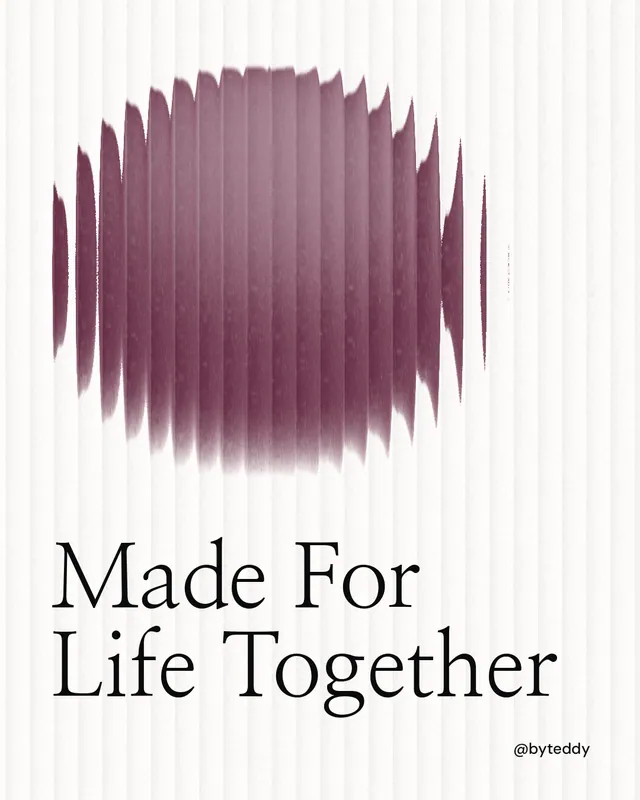 Instagram portrait post for By Teddy: "Made For Life Together". Auto 4x5 style, technique:shader field layout, light palette in white, red, grey.