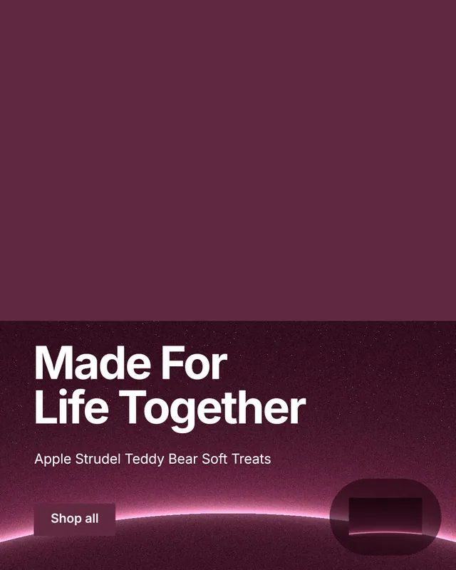 Instagram portrait post for By Teddy: "Made For Life Together". Swiss style, bottom layout, dark palette in red, pink, grey.