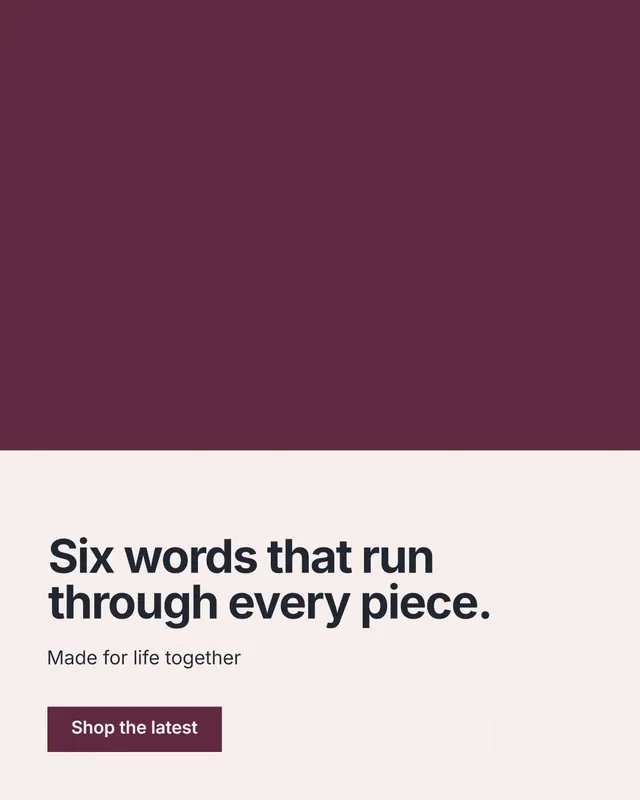 Instagram portrait post for By Teddy: "Six words that run through every piece." Swiss style, bottom layout, light palette in red, white.