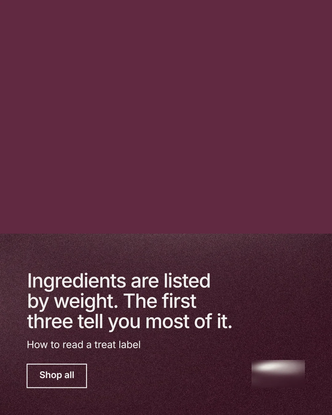 Instagram portrait post for By Teddy: "Ingredients are listed by weight. The first three tell you most of it." Cyanotype style, bottom layout, dark palette in red, grey.