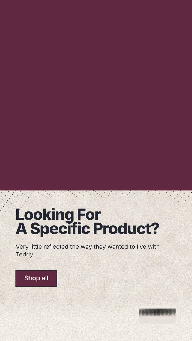 Instagram story for By Teddy: "Looking For A Specific Product?" Ink sticker style, bottom layout, light palette in red, orange.