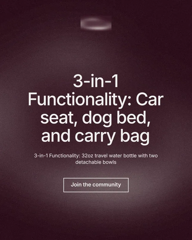 Instagram portrait post for By Teddy: "3-in-1 Functionality: Car seat, dog bed, and carry bag". Cyanotype style, centred layout, dark palette in red, black, grey.