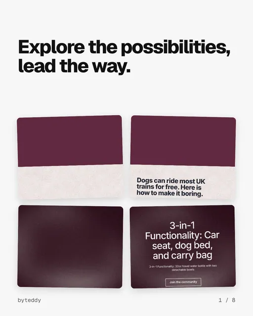 Carousel for By Teddy: "Explore the possibilities, lead the way.". Collection carousel, 8 slides, light palette.