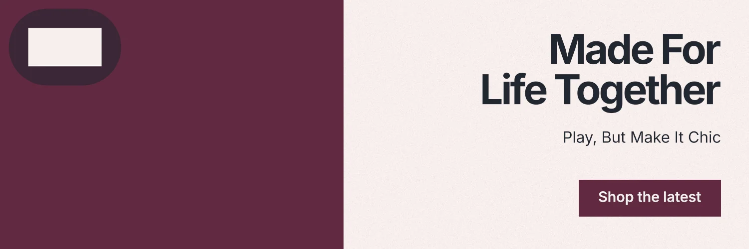 X header for By Teddy: "Made For Life Together". Swiss style, right layout, light palette in white, red.