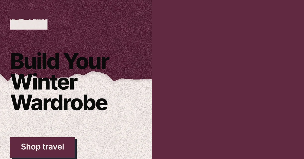Social ad for By Teddy: "Build Your Winter Wardrobe". Paper trio style, bottom layout, dark palette in red, grey, pink.