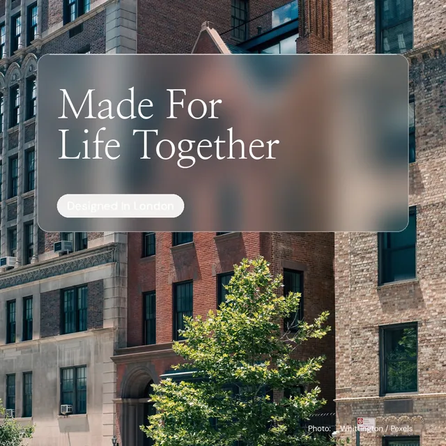 Instagram post for By Teddy: "Made For Life Together". Glass style, technique:pexels ingredient layout, dark palette in grey, black.