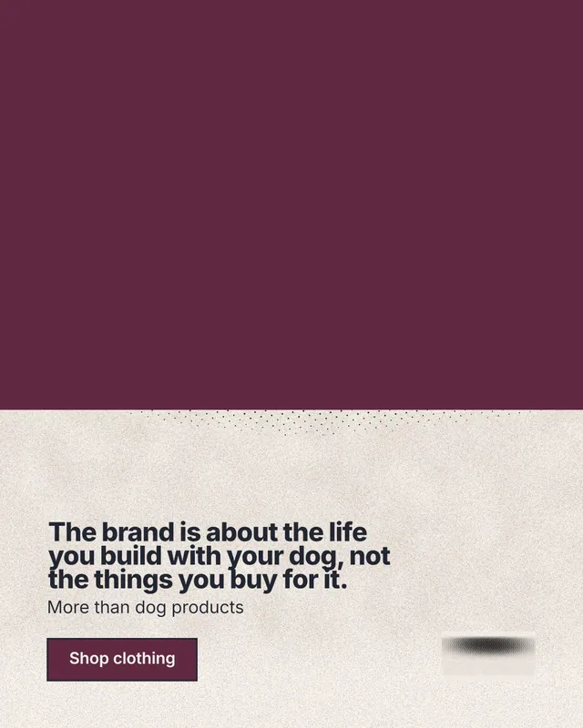 Instagram portrait post for By Teddy: "The brand is about the life you build with your dog, not the things you buy for it." Ink sticker style, bottom layout, light palette in red, orange, grey.