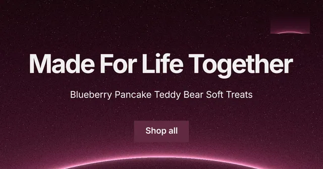Social ad for By Teddy: "Made For Life Together". Swiss style, centred layout, dark palette in black, pink, grey.