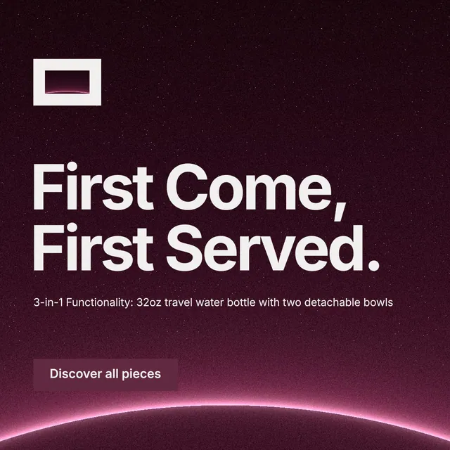 Instagram post for By Teddy: "First Come, First Served." Swiss style, announce layout, dark palette in black, pink, red.