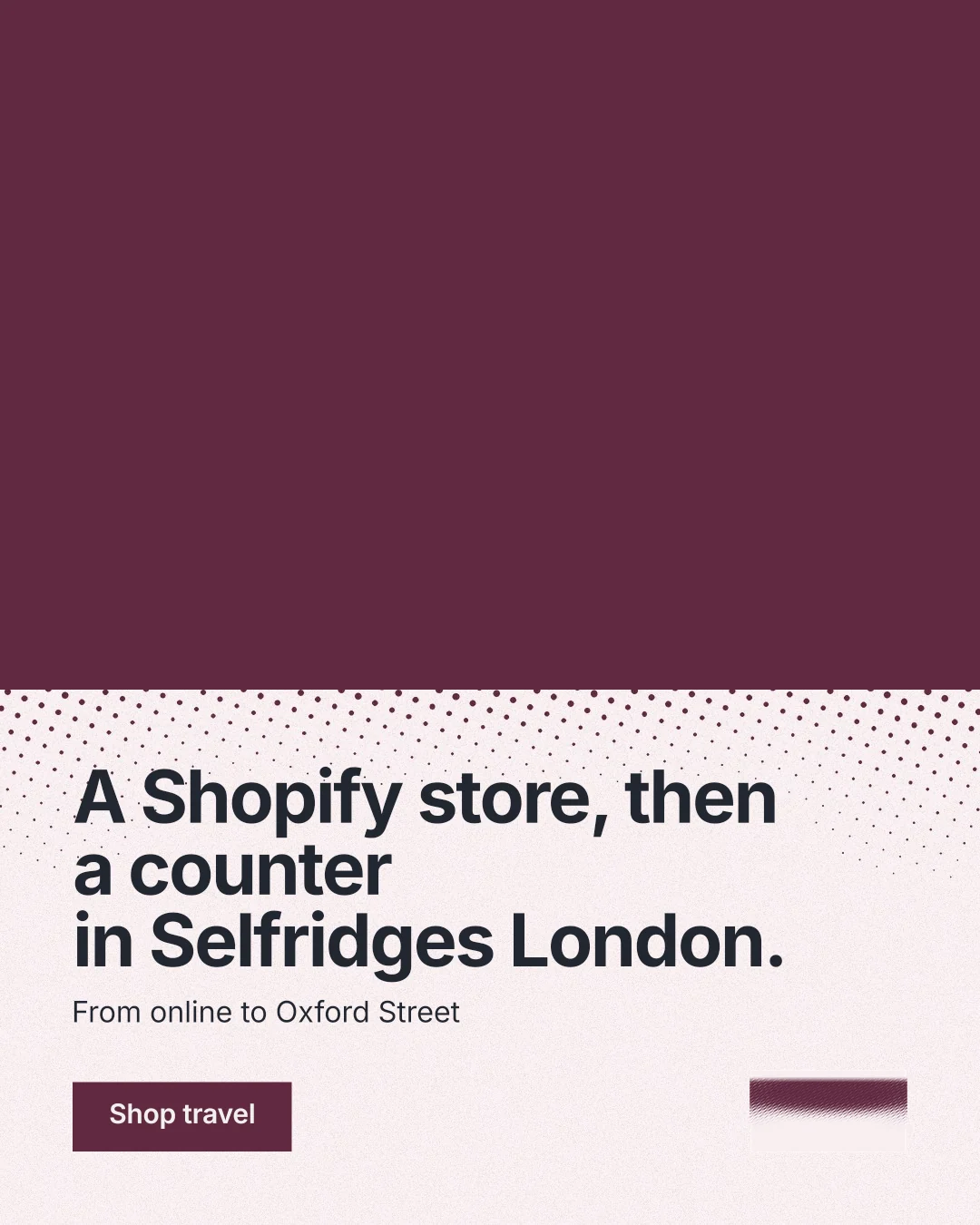 Instagram portrait post for By Teddy: "A Shopify store, then a counter in Selfridges London." Swiss style, bottom layout, light palette in red, white, grey.