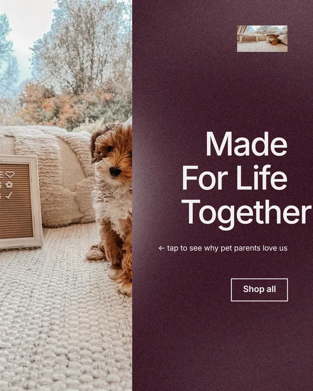 Instagram portrait post for By Teddy: "Made For Life Together". Cyanotype style, right layout, dark palette in red, grey.