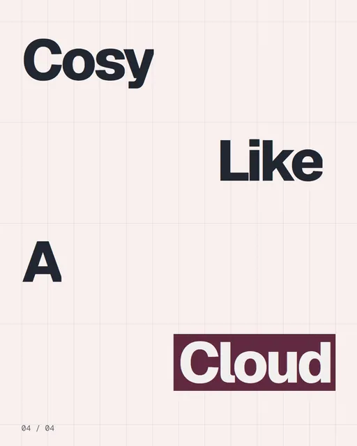 Video for By Teddy: "Cosy Like A Cloud". Kinetic type grid, 6.0 s, light palette.