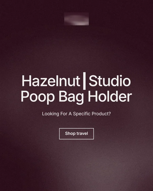 Instagram portrait post for By Teddy: "Hazelnut┃Studio Poop Bag Holder". Cyanotype style, centred layout, dark palette in black, red, grey.