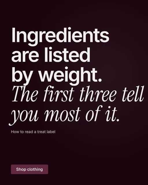 Video for By Teddy: "Ingredients are listed by weight. The first three tell you most of it.". Doc motion loop, 6.0 s, dark palette.