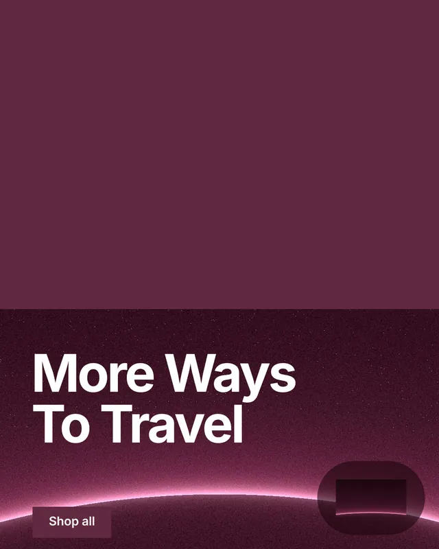 Instagram portrait post for By Teddy: "More Ways To Travel". Swiss style, bottom layout, dark palette in red, pink.
