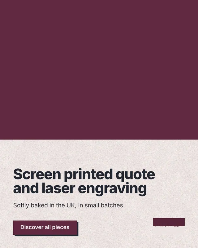 Instagram portrait post for By Teddy: "Screen printed quote and laser engraving". Paper trio style, bottom layout, light palette in red, orange.