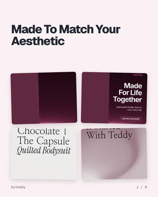 Carousel for By Teddy: "Made To Match Your Aesthetic". Collection carousel, 8 slides, light palette.