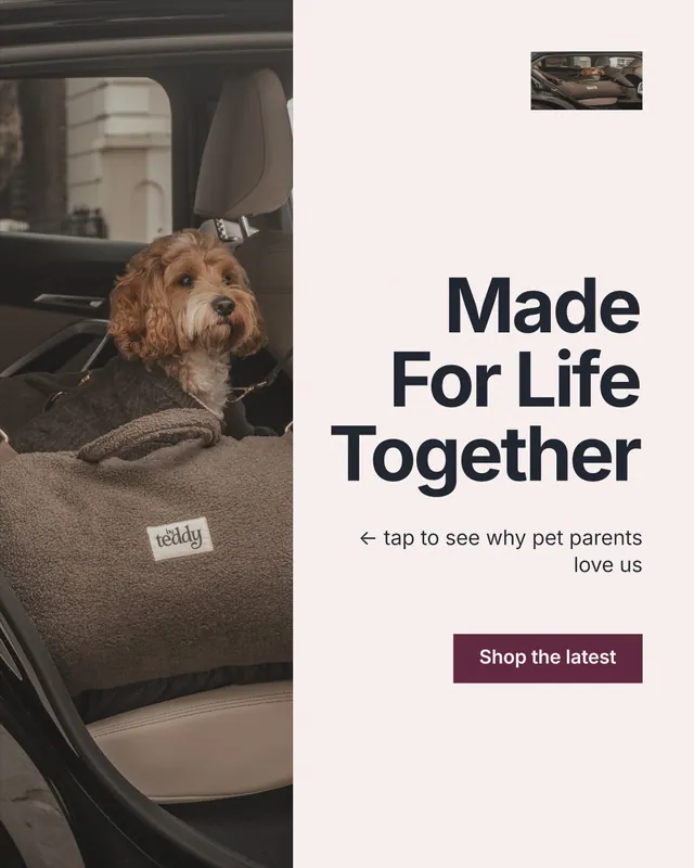 Instagram portrait post for By Teddy: "Made For Life Together". Swiss style, right layout, light palette in white, black, grey.
