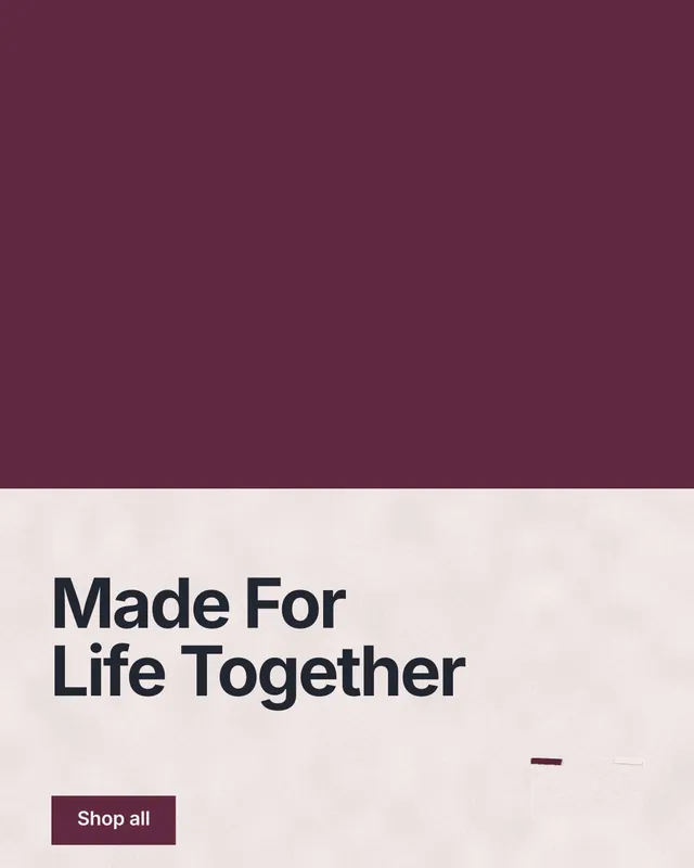 Instagram portrait post for By Teddy: "Made For Life Together". Swiss style, bottom layout, light palette in red, white.