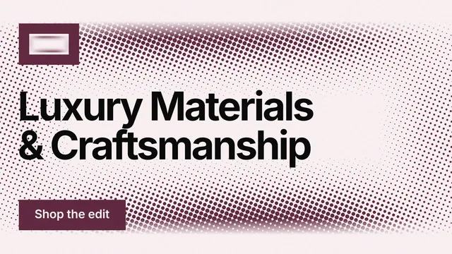 Landscape graphic for By Teddy: "Luxury Materials & Craftsmanship". Swiss style, announce layout, light palette in red, white, grey.