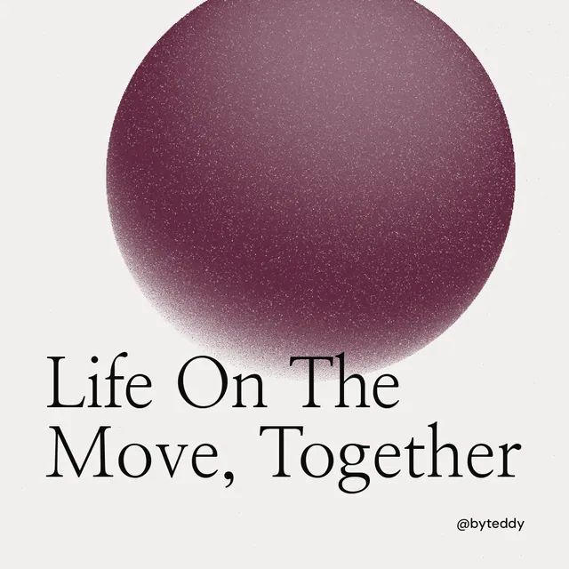 Instagram post for By Teddy: "Life On The Move, Together". Auto 1x1 style, technique:shader field layout, light palette in white, red, grey.